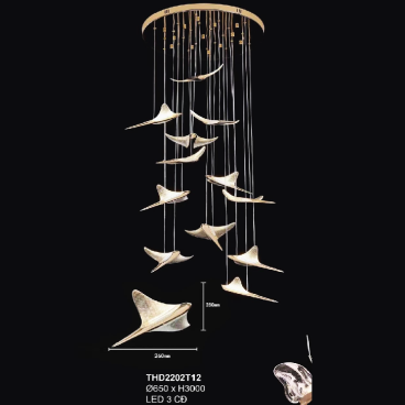 35 -  THD2202T12:  Đèn thả LED - KT: Ø650mm x H3000mm - Đèn LED đổi màu