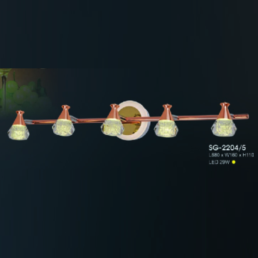 HF - SG - 2204/5: Đèn rọi gương/tranh 5 bóng - KT: L680mm x W160mm x H110mm - Đèn LED 29W ánh sáng vàng