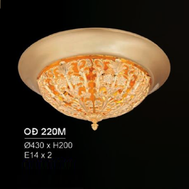 HF - OĐ 220M: Đèn ốp trần đồng - KT: Ø430mm x H200mm - Bóng đèn chân E14 x 2 bóng