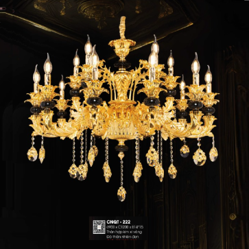 CNQT - 222: Đèn chùm nến 15 tay - KT: Ø900mm x H1200mm - Bóng đèn nến chân E14 x 15 bóng