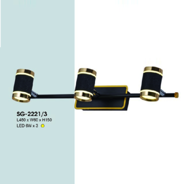 HF - SG - 2221/3: Đèn rọi gương/tranh - KT: L460mm x W60mm x H150mm - Đèn LED 6W x 3 ánh sáng vàng