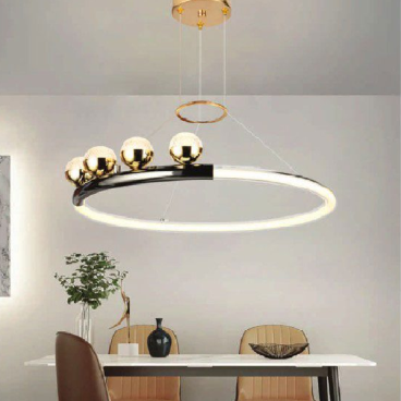 AN - TL - 2222/500+4: Đèn thả vòng LED, thân xi vàng - KT: Ø500mm x H1200mm - Đèn LED đổi 3 màu