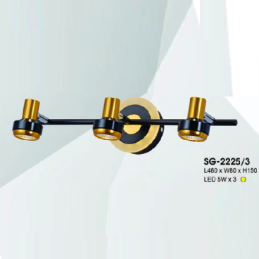 HF - SG - 2225/3: Đèn rọi gương/tranh 3 bóng - KT: L460mm x W80mm x H150mm - Đèn LED 5W x 3 ánh sáng vàng