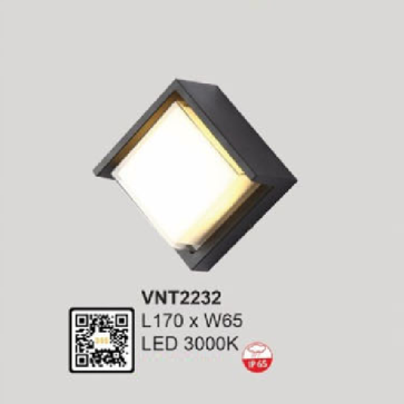 VNT2232: Đèn gắn tường ngoài trời LED - KT: L170mm x W65mm - Đèn LED ánh sáng vàng 3000K