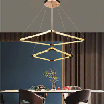 AN - TL - 2235/2: Đèn thả vòng LED , thân xi vàng - KT: Ø 400mm + Ø 600mm x H1200mm - Đèn LED đổi 3 màu