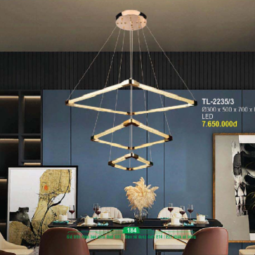 AN - TL - 2235/3: Đèn thả 3 LED, thân xi vàng - KT: Ø300mm + Ø500mm + Ø700mm  -  Đèn LED đổi 3 màu