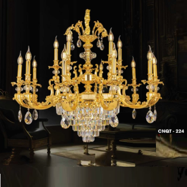 CNQT - 224: Đèn chùm nến 15 tay - KT: Ø900mm x H1000mm - Bóng đèn chân E14 x 15 bóng