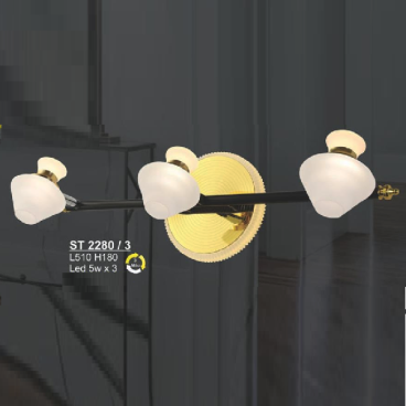 SN - ST 2280/3: Đèn rọi tranh/gương 3 bóng - KT: L510mm x H180mm - Đèn LED 5W x 3 đổi 3 màu