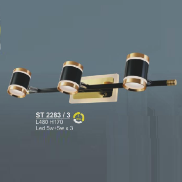 SN - ST 2283/3: Đèn rọi tranh/gương 3 bóng, đế đèn có đèn LED - KT: L480mm x H170mm - Đèn LED 5W + 5W x 3 đổi 3 màu