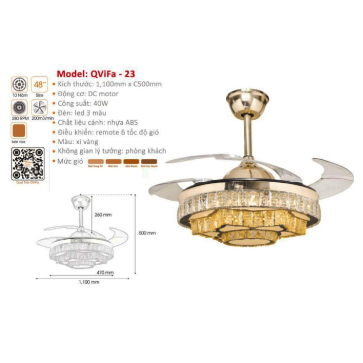QViFa  - 23:   Quạt trần đèn LED Phale cánh nhựa xếp