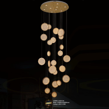 CODE: 2302/24: Đèn thả 24 thẻ đèn LED - KT: Ø800mm x H3000mm - Đèn LED 215W đổi 3 màu