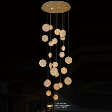 CODE: 2302/24: Đèn thả 24 thẻ đèn LED - KT: Ø800mm x H3000mm - Đèn LED 215W đổi 3 màu