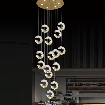 CODE: 2309/16: Đèn thả 16 vòng đèn LED - KT: Ø600mm x H3000mm - Đèn LED 66W ánh sáng đổi 3 màu