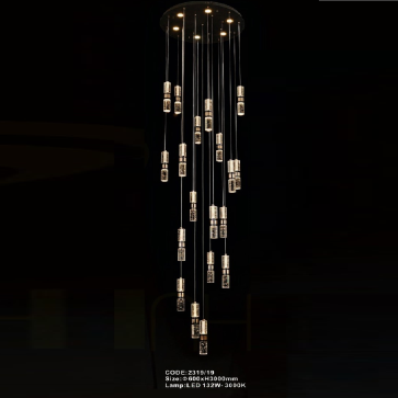 CODE: 2319/19: Đèn thả 19 thanh Phale LED - KT: Ø600mm x H3000mm - Đèn LED 132W ánh sáng vàng 3000K