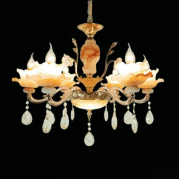 CNQT - 232: Đèn chùm nến 6 tay, chao thủy tinh - KT: Ø650mm x H900mm - Bóng đèn nến E14 x 6 bóng