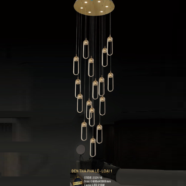 CODE: 2321/16: Đèn thả 16 thẻ Đèn LED - KT: Ø600mm x H3000mm - Đèn LED 210W đổi 3 màu