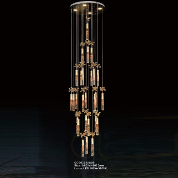 CODE: 2323/28: Đèn thả 28 thanh Phale LED - KT: Ø600mm x H3000mm - Đèn LED 186W ánh sáng vàng
