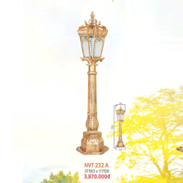 NVT 232A: Đèn trụ sân vườn hợp kim Sơn màu nhũ vàng