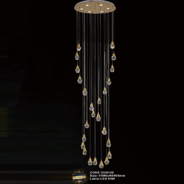 CODE: 2330/25: Đèn thả 25 chao Phale đèn LED - KT: Ø600mm x H3000mm - Đèn LED 93W đổi 3 màu