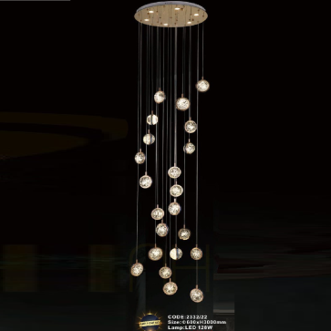 CODE: 2332/22: Đèn thả 23 cjhao bi tròn Phale đèn LED - KT: Ø600mm x H3000mm - Đèn LED 128W đổi 3 màu
