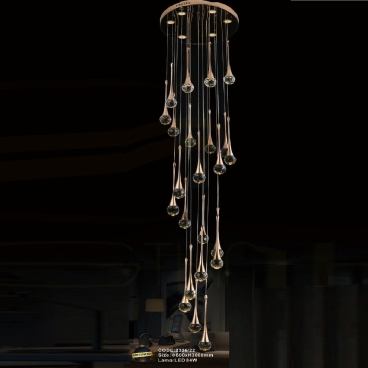 CODE: 2336/22: Đèn thả 22 chao giọt nước Phale đèn LED - KT: Ø600mm x H3000mm - Đèn LED 84W đổi 3 màu