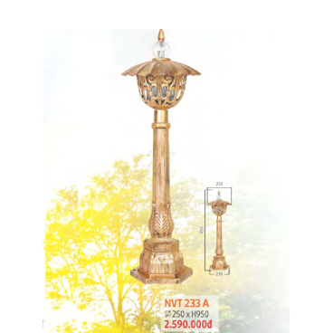 NVT 233A: Đèn trụ sân vườn hợp kim Sơn màu nhũ vàng