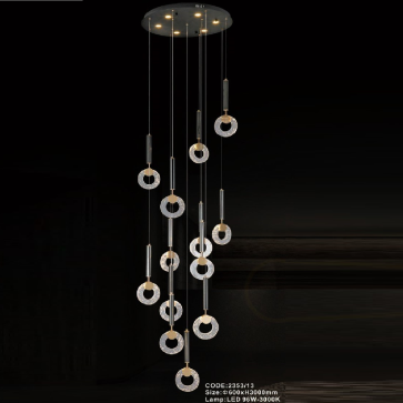 CODE: 2353/13: Đèn thả 13 vòng đèn  LED - KT: Ø600mm x H3000mm - Đèn LED 96W ánh sáng vàng 3000K