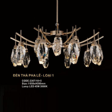 CODE: 2367/10+5: Đèn thả LED Phale khối 15 tay - KT: Ø950mm x H590mm - Đèn LED 45W ánh sáng vàng 3000K
