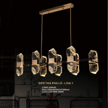 CODE: 2368/8L: Đèn thả LED Phale khối 8 tay - KT: L850mm x W345mm x H1200mm - Đèn LED 96W ánh sáng vàng 3000K