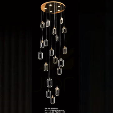 CODE: 2372/19: Đèn thả 19 thẻ Phale đèn LED - KT: Ø600mm x H3000mm - Đèn LED 75W ánh sáng vàng 3000K