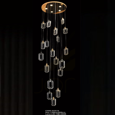 CODE: 2372/19: Đèn thả 19 thẻ Phale đèn LED - KT: Ø600mm x H3000mm - Đèn LED 75W ánh sáng vàng 3000K