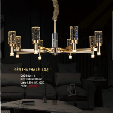 CODE: 2391/8: Đèn thả LED Phale khối 8 tay - KT: Ø780mm x H900mm - Đèn LED 56W ánh sáng vàng 3000K