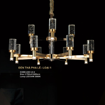 CODE: 2391/8+4: Đèn thả LED Phale khối 12 tay - KT: Ø780mm x H1000mm - Đèn LED 84W ánh sáng vàng 3000K