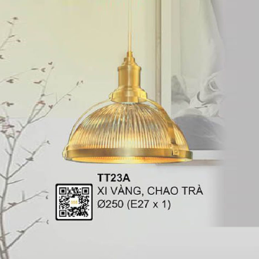 TT23A: Đèn thả đơn chao thủy tinh màu trà - KT: Ø250mm - Bóng đèn E27 x1