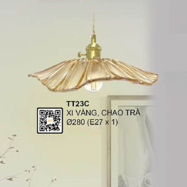 TT23C: Đèn thả đơn chao thủy tinh màu trà - KT: Ø280mm - Bóng đèn E27 x1