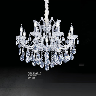 S - CPL 2569/8: Đèn chùm Phale nến 8 tay - KT: Ø650mm x H600mm - Bóng đen E14 x 8 bóng