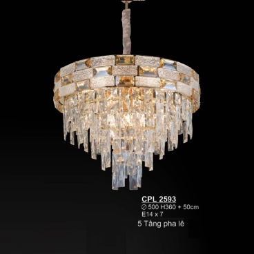 CPL 2593: Đèn thả Phale - KT: Ø500mm x H380mm + 500mm -  Bóng đèn E14 x 7 bóng