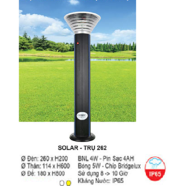 SOLAR - TRỤ 262: Đèn trụ sân vườn sử dụng NLMT