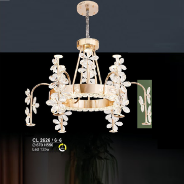 S - CL 2626/6+6: Đèn chùm thả LED phale  - KT: Ø670mm x H550mm - Đèn LED 135W ánh sáng đổi 3 màu