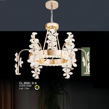 S - CL 2626/6+6: Đèn chùm thả LED phale  - KT: Ø670mm x H550mm - Đèn LED 135W ánh sáng đổi 3 màu