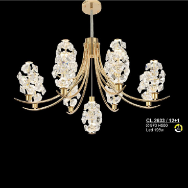 S - CL 2633/12+1: Đèn chùm thả LED phale  - KT: Ø970mm x H550mm - Đèn LED 195W ánh sáng đổi 3 màu