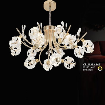 S - CL 2638/8 + 8: Đèn chùm thả LED phale  - KT: Ø1000mm x H450mm - Đèn LED 215W ánh sáng đổi 3 màu