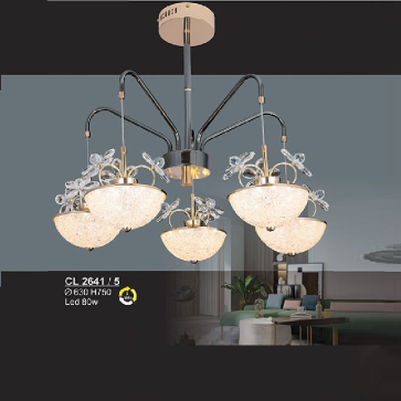 S - CL 2641/5: Đèn chùm LED 5 tay - KT: Ø630mm x H750mm - Đèn LED 82W ánh sáng đổi 3 màu