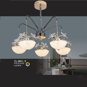 S - CL 2641/5: Đèn chùm LED 5 tay - KT: Ø630mm x H750mm - Đèn LED 82W ánh sáng đổi 3 màu
