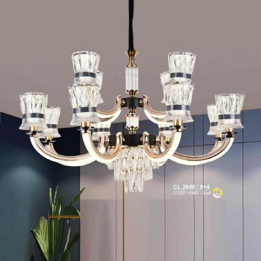 S - CL 2648/8+4: Đèn chùm LED 12 tay - KT: Ø920mm x H560mm - Đèn LED ánh sáng đổi 3 màu