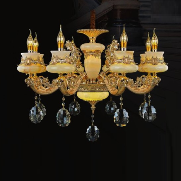 E - C - 267/8: Đèn chùm 8 tay chao đá bạch ngọc - KT: Ø800mm x H550mm - Bóng đèn E14 x 8 bóng + Đèn LED