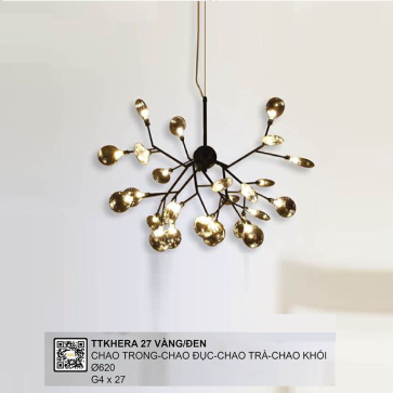 TTKHERA 27 VÀNG/ĐEN: Đèn thả - KT: Ø620mm - Bóng đèn LED G4 x 27 bóng