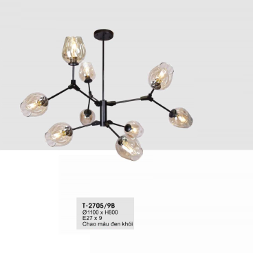 T-2705/9B: Đèn chùm 9 bóng - KT: Ø1100mm x H800mm - Bóng đèn E27 x 9 bóng