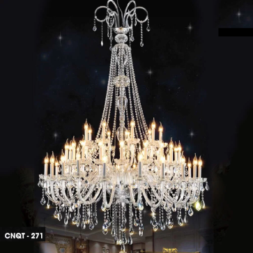 CNQT - 271: Đèn chùm nến 45 tay - KT: Ø1400mm x H2000mm - Bóng đèn nến E14 x 45 bóng