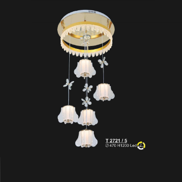 T2721/5: Đèn thả LED 5 bóng - KT: Ø470mm x H1200mm - Đèn LED đổi 3 màu